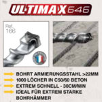 Betonbohrer Diager SDS-Max Ultimax646 von LUMA Handels KG der erste Bohrer mit 100% Vollhartmetall Bohrkopf und 10 Schneiden - Schnell, Sauber, Sicher - auch in Stahlbeton. Ideal Passend für alle herkömmlichen Bohrhämmern von Bosch, Hilti, Metabo, Makita, Milwaukee, Dewalt, Spit, Duss.
