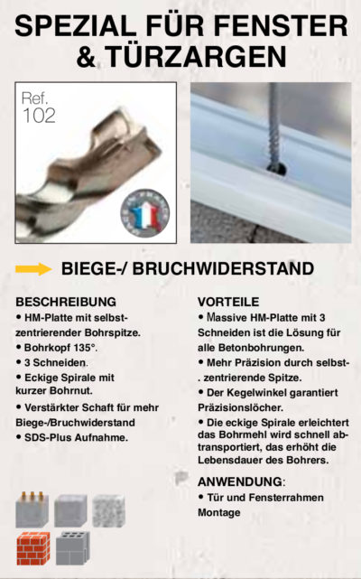 Diager Fensterbohrer SDS-Plus von LUMA Handels KG die perfekte Lösung für die Fenstermontage ohne Beschädigungen! Ideal Passend für alle herkömmlichen Bohrhämmern von Bosch, Hilti, Metabo, Makita, Milwaukee, Dewalt, Spit, Duss.